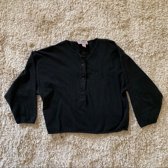 Vintage oversized black button down  top - Picture 3 of 5